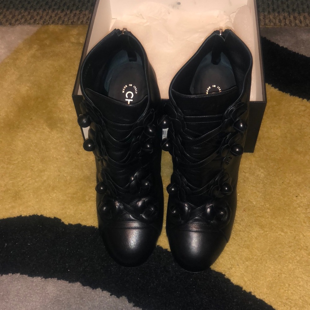 Chanel ankle booties black with zip ins the back
